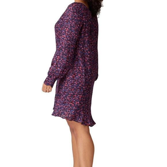 Parker Silk Viscose Button Front Mini Dress Blue Pink Lined Flowy Large Boho - Picture 12 of 14